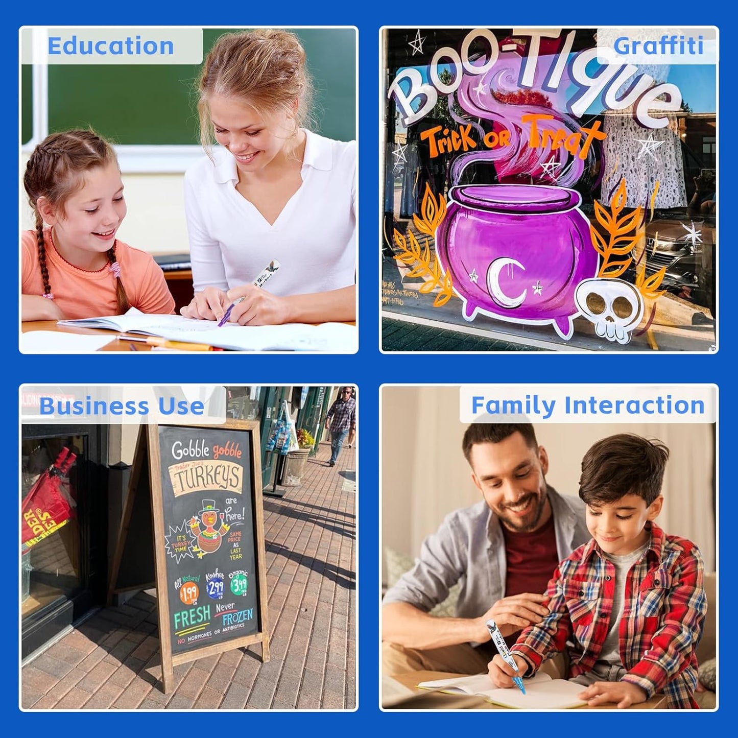 Chalk Markers for Blackboard 8 Metallic Colors, 6mm Reversible Bullet & Chisel Tips, Chalk Pens Wet & Dry Erasable Markers for Whiteboard, Chalkboard, Calendar, Windows, Glass, Signs