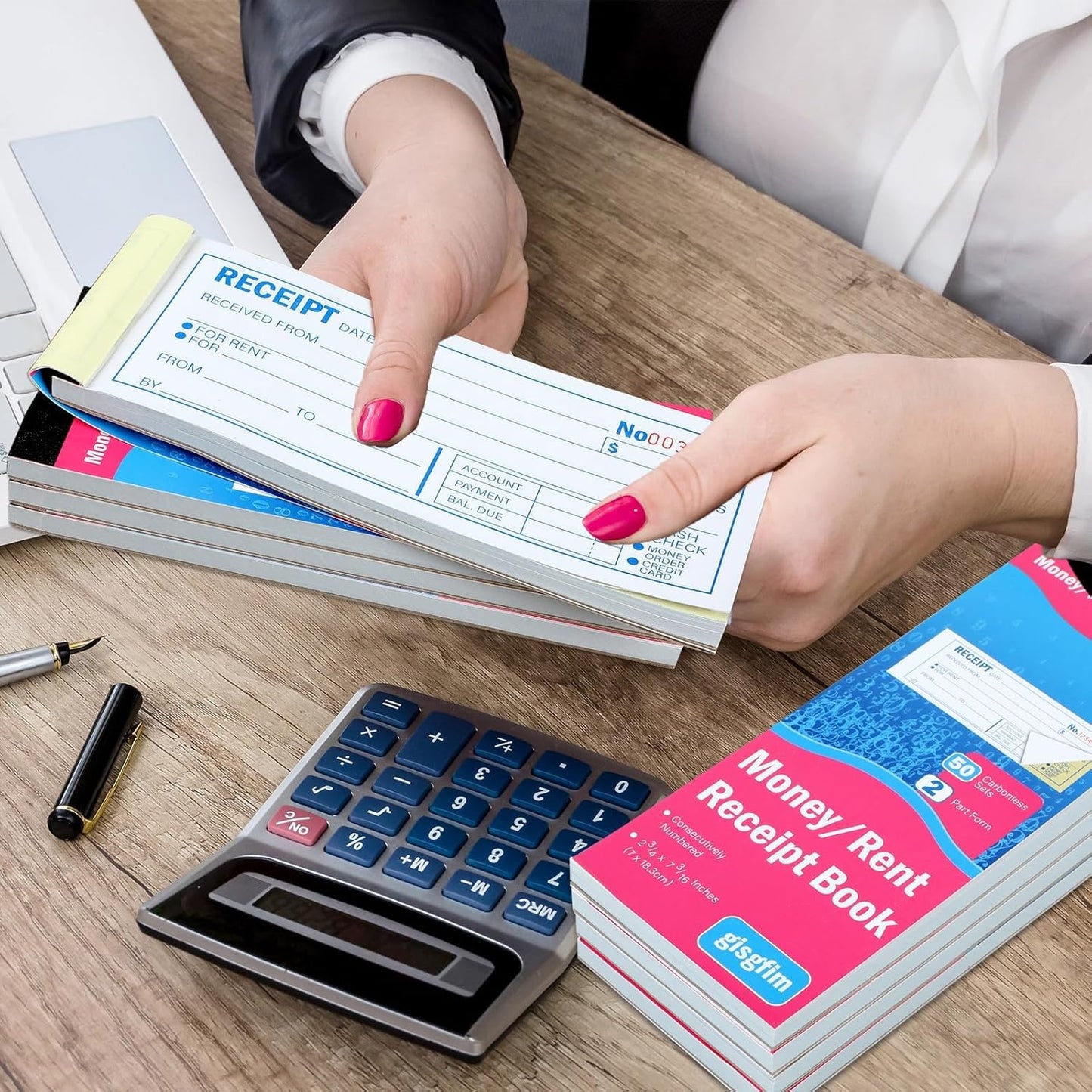 gisgfim 15 Pads Receipt Book with Carbon Copies Money and Rent Receipt Book 2 Part Carbonless Bound Wraparound Cover Petty Cash Business Invoice Book for Small Business 2-3/4 x 7-3/16Inch 50 Set/Book