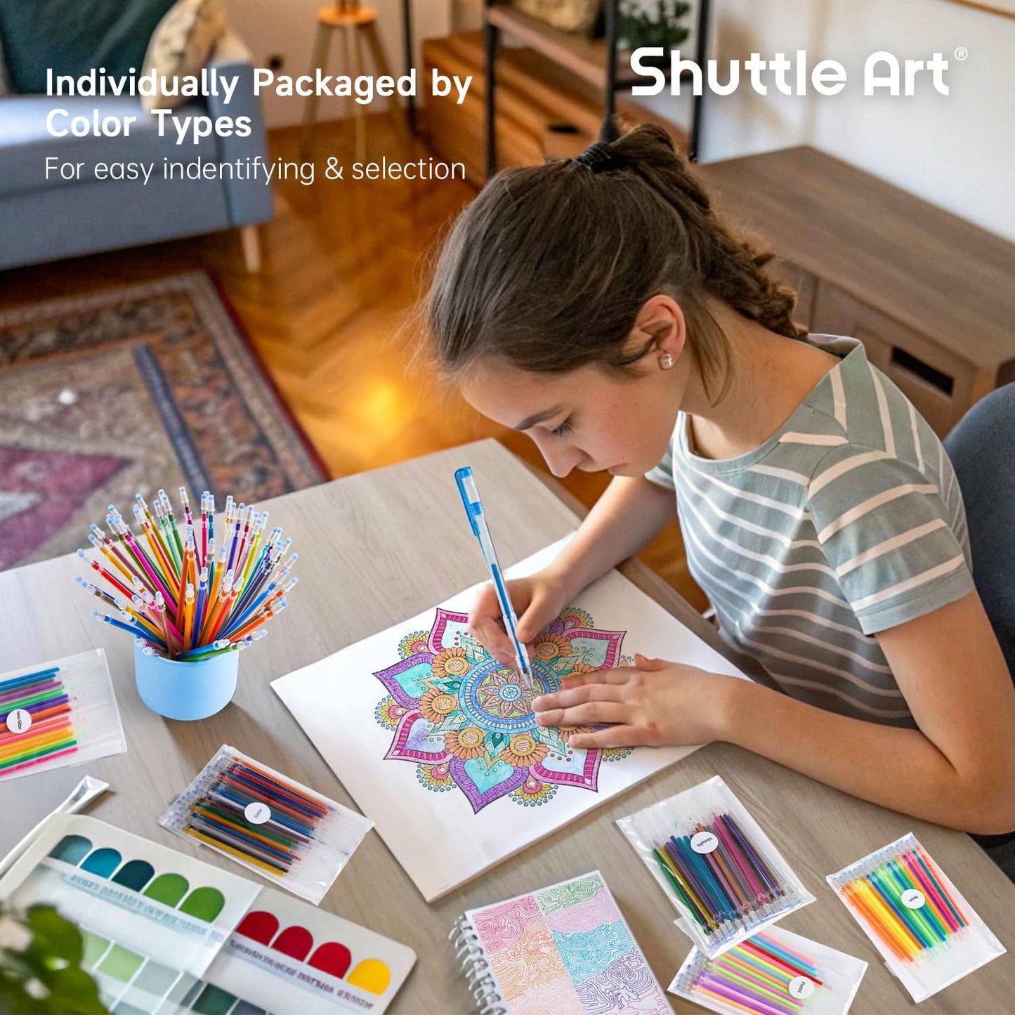 Gel Pen Refills, Shuttle Art 140 Colors (No Duplicates) Gel Pen Refills, 7 Color Types for Kids Adults Coloring Books Drawing Doodling Crafts Scrapbooking Journaling