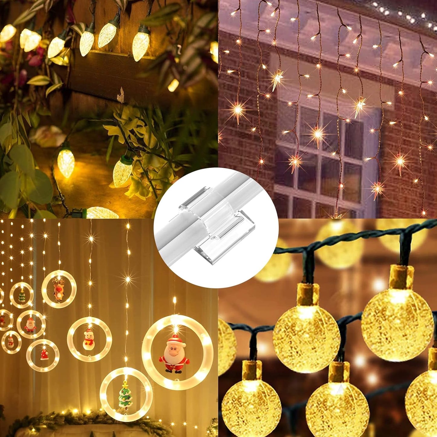 100 PCS Outdoor Light Clips for Christmas Lights (Large, Clear), Adhesive Cable Clips for Cable Management Under Desk, Wall Wire Holders Hooks Cord Organizer for LED Lights, Car, PC