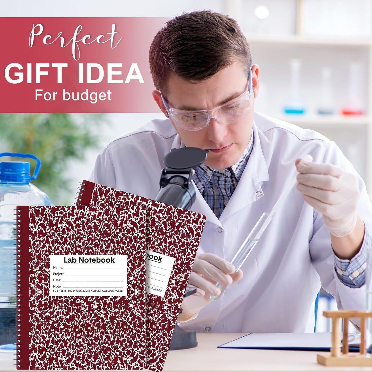 2 Pack Carbonless Lab Notebook Carbon Copy 8.5'' x 11'' Laboratory Engineering Chemistry Computation Notebook Science Grid Contains 50 Set Pages 100 Sheets Total Coil Binding(Wine Red)