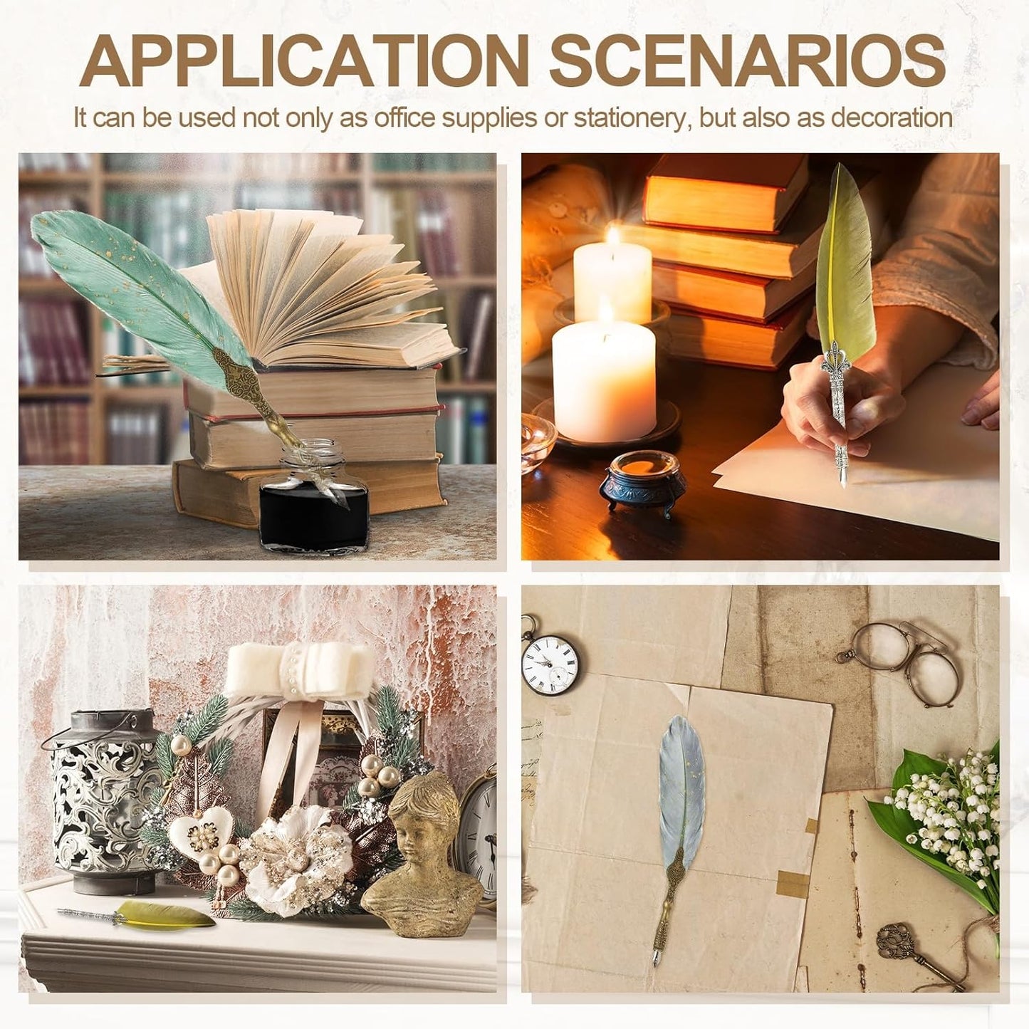 PATIKIL 26.5cm/10.4" Calligraphy Feather Quill Pen, Vintage Feather Dip Pen with 5 Replacement Nibs for Calligraphy Writing Wedding Office Gifts, Light Purple