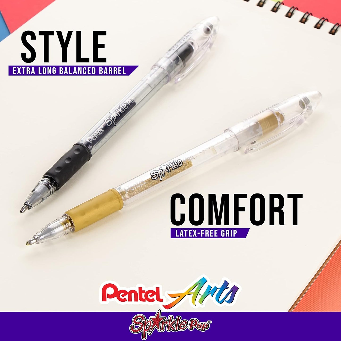 Pentel Arts Sparkle Pop Metallic Gel Ink Pen, 1.0mm Bold Line, Assorted Colors, Pack of 8 (K91PABP8M)