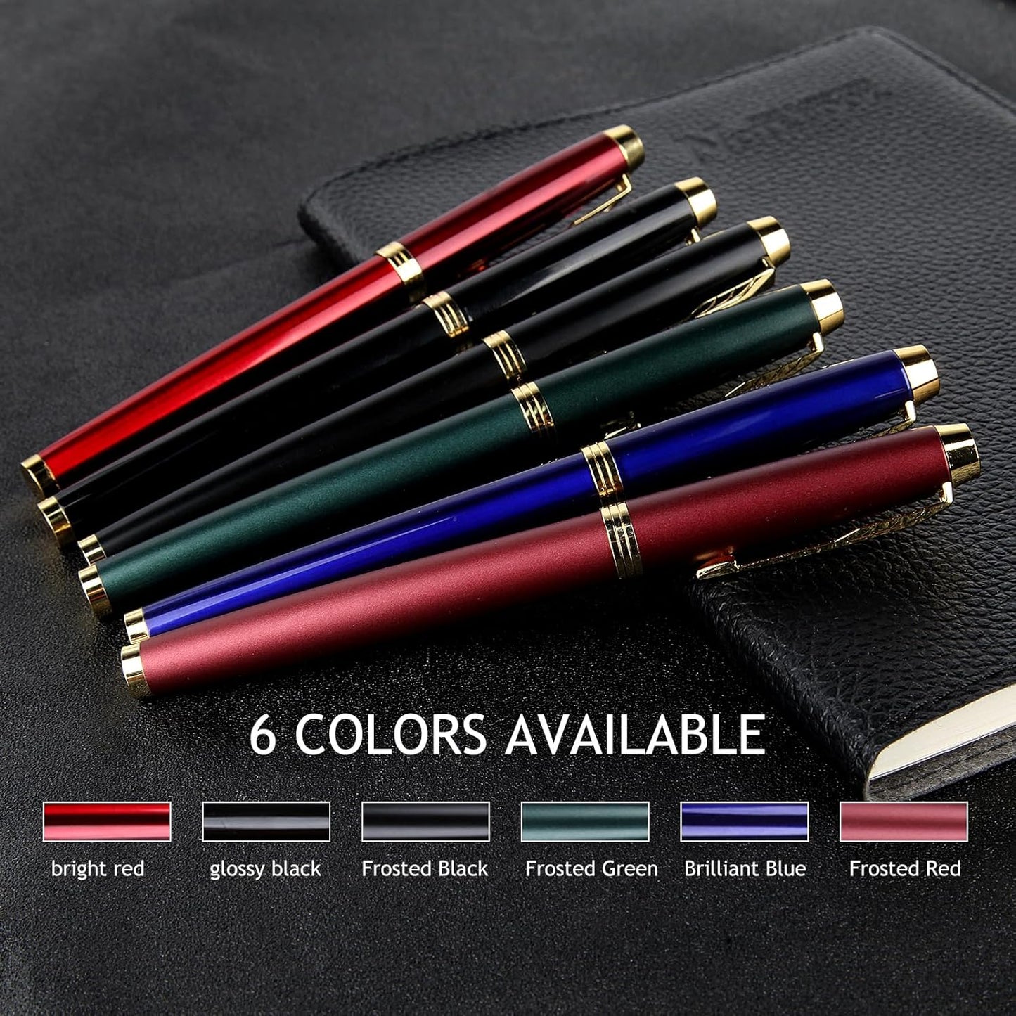 Fountain Pen, luxury pens Fine point smooth writing for journaling fancy pen with Gift Case 8 black ink cartridges an EF nib an ink converte nice pens writer gifts-Matte Black