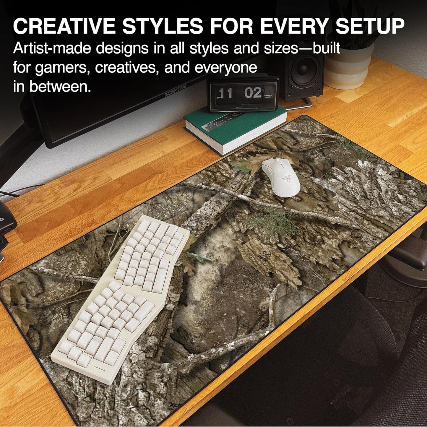 MPCO. Real Tree Large Gaming Desk Pad - 36" x 17" Duraglyde Fabric APX – Without Logo Desk Mats - Non-Slip, Washable, Smooth Glide for Precision Gaming & Work