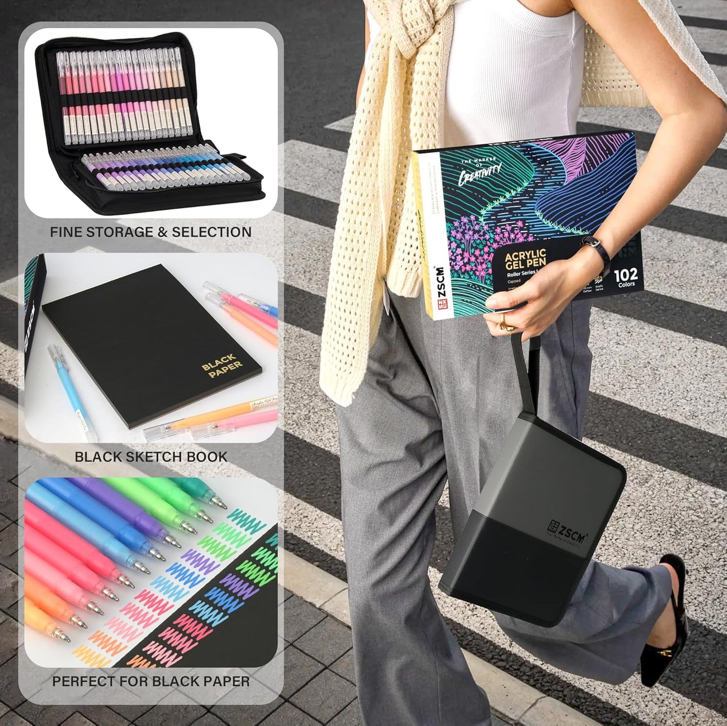 100 Colors 3D Acrylic Gel Pens & Black Paper Sketchbook for Drawing, 1mm Fine Point Acrylic Ink Pen, Opaque Archival Ink Pens for Black Paper Drawing, Sketching, Illustration, Card Making