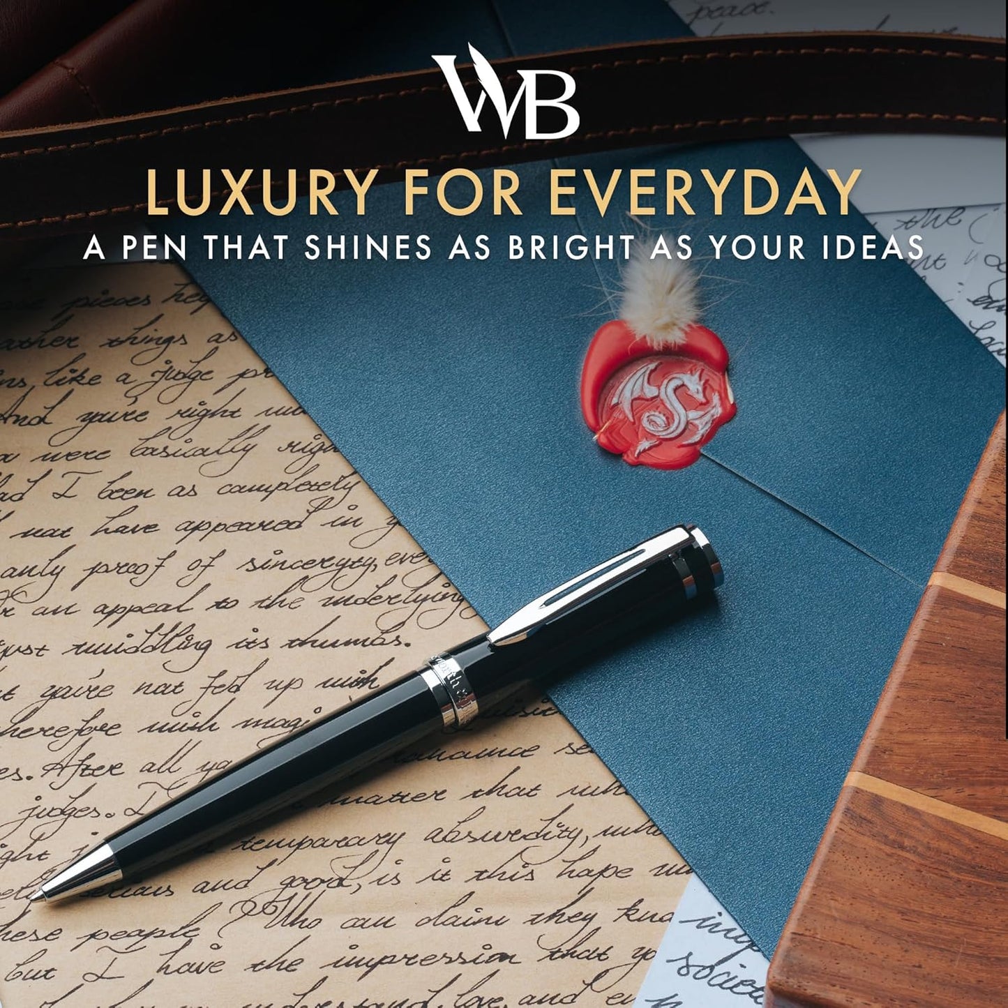 Wordsworth and Black Ballpoint Pen Black Lacquer- Stunning Luxury Pen Chrome Finish, Ink Refill, Best Gift Set for Men & Women, Refillable, Elegant, Nice Pens, Fine Point