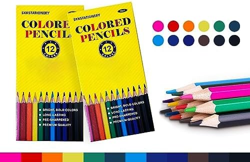 SKKSTATIONERY 144Pcs Colored Pencils, Pre-sharpened, coloring pencils for adults kids Bulk Back to School Supplies For Teachers 12 Colors, 12pcs/box, Total: 144Pcs.