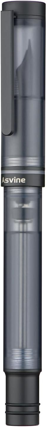 Asvine V200 Titanium Fountain Pen Vacuum Filling, Matte Black Bock Broad Nib Transparent Acrylic Smooth Writing Pen Case Set