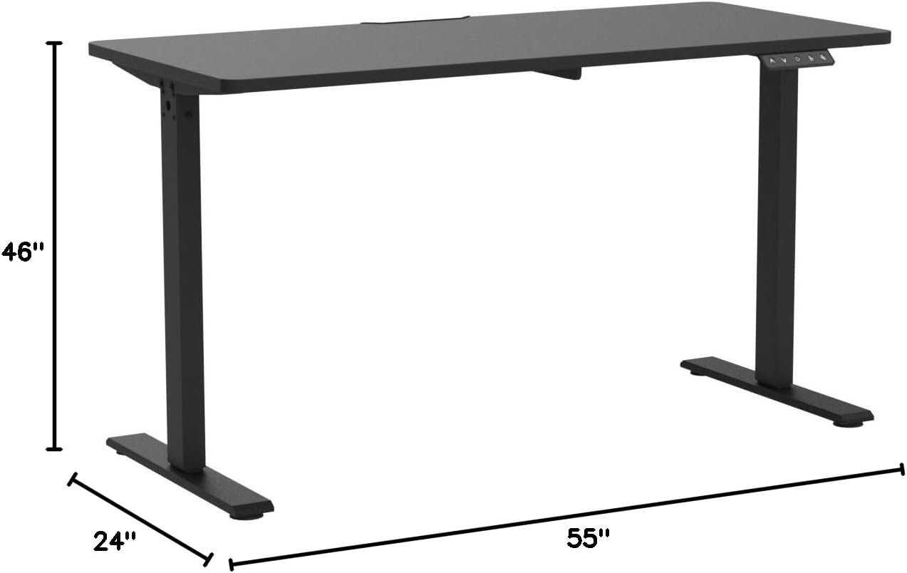FLEXISPOT Standing Desk Electric Height Adjustable Desk with 55 x 24 Inches Splice Board, Ergonomic Memory Controller, Black Top + Black Frame