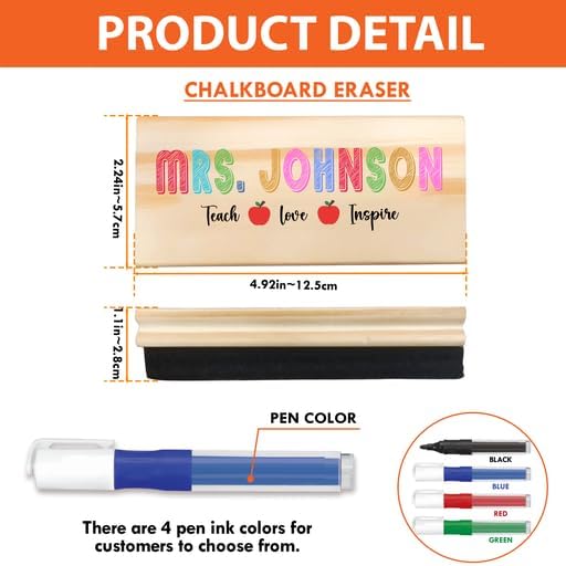 Personalized Name Chalkboard Eraser for Teachers – Dry Erase Board Cleaner –Back to School Supplies and First Day of School Gift- Custom Name
