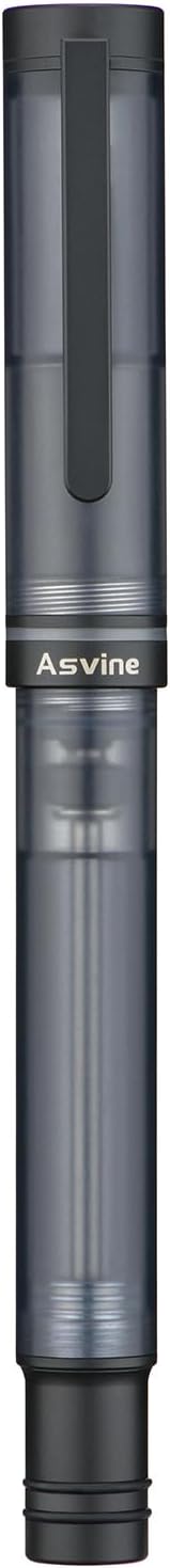 Asvine V200 Titanium Fountain Pen Vacuum Filling, Matte Black Fine Point Transparent Acrylic Smooth Writing Pen Case Set