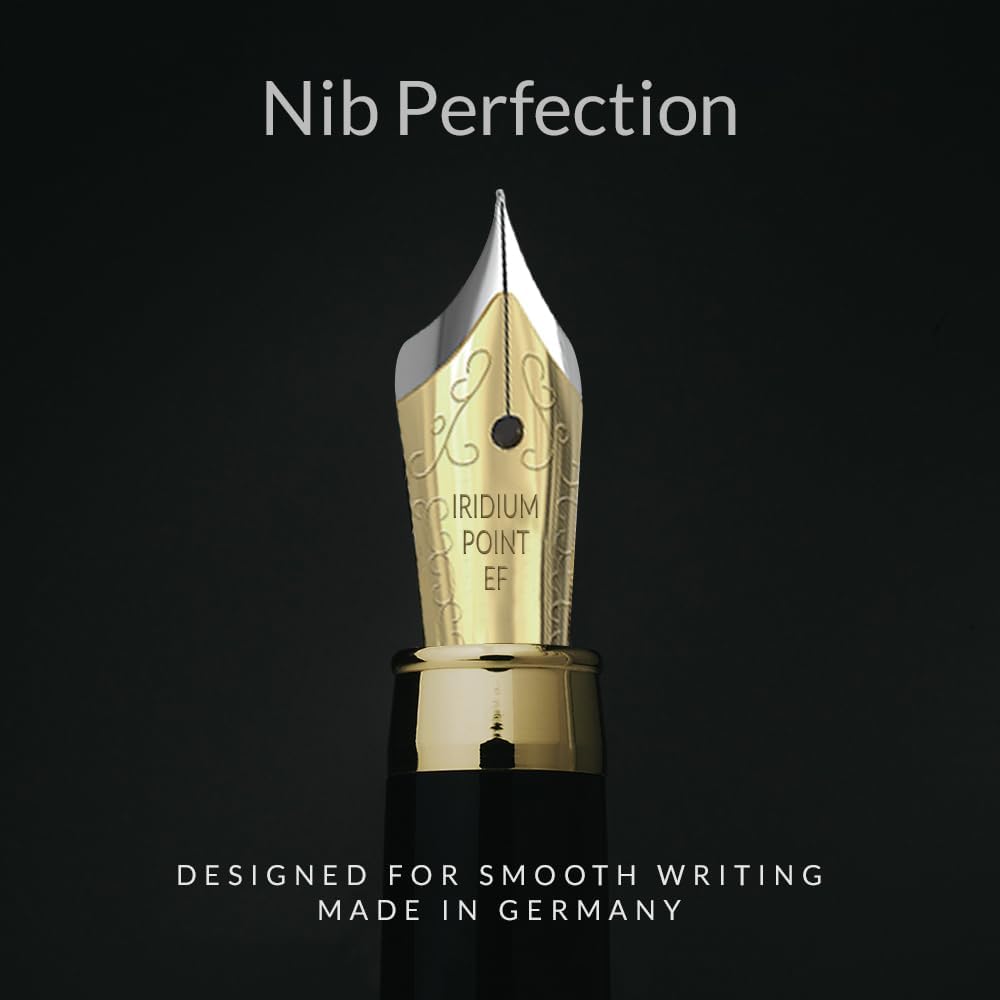 Wordsworth & Black Fountain Pen Set, Luxury Bamboo Wood - Extra Fine Nib, Gift Case; Includes 6 Ink Cartridges, Ink Refill Converter -Journaling, Calligraphy; Drawing, Smooth Writing [Rosewood]