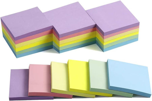 (24 Pack) Sticky Notes 3x3 in Pastel Stickies Super Sticking Power Memo Pads, Strong Adhesive, 74 Sheets/pad