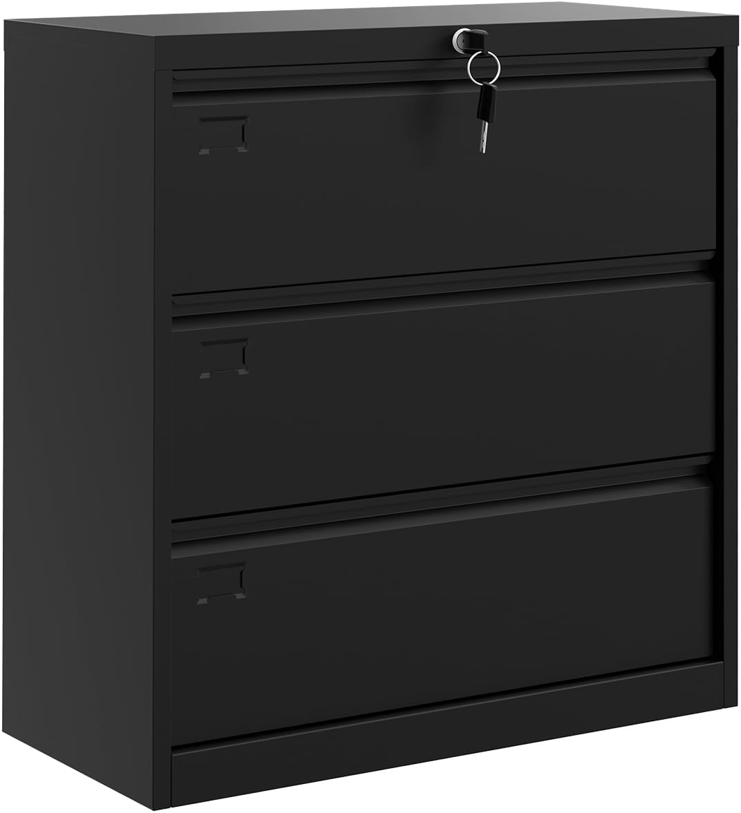 GarveeHome 3-Drawer Lateral File Cabinet with Lock,Heavy Duty Steel Office Storage for Letter/Legal/A4 Documents, Easy Assembly Space-Saving Design - Black