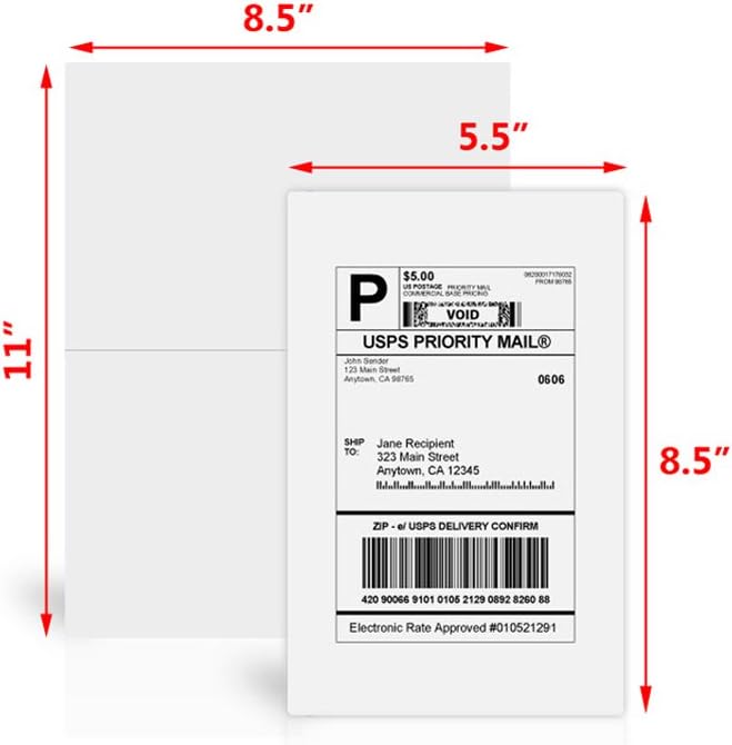 FungLam Shipping Labels with Self Adhesive, for Laser & Inkjet Printers, 8.5 x 5.5 Inches, White, Pack of 5000 Labels