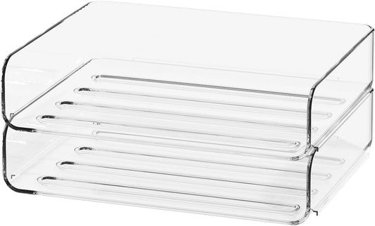 2-Tier Acrylic Paper Tray Organizer-Low-ProfileDesk File Sorter for Office/Home, Clear Stackable LetterTray for Bills, Crafts, Notebooks