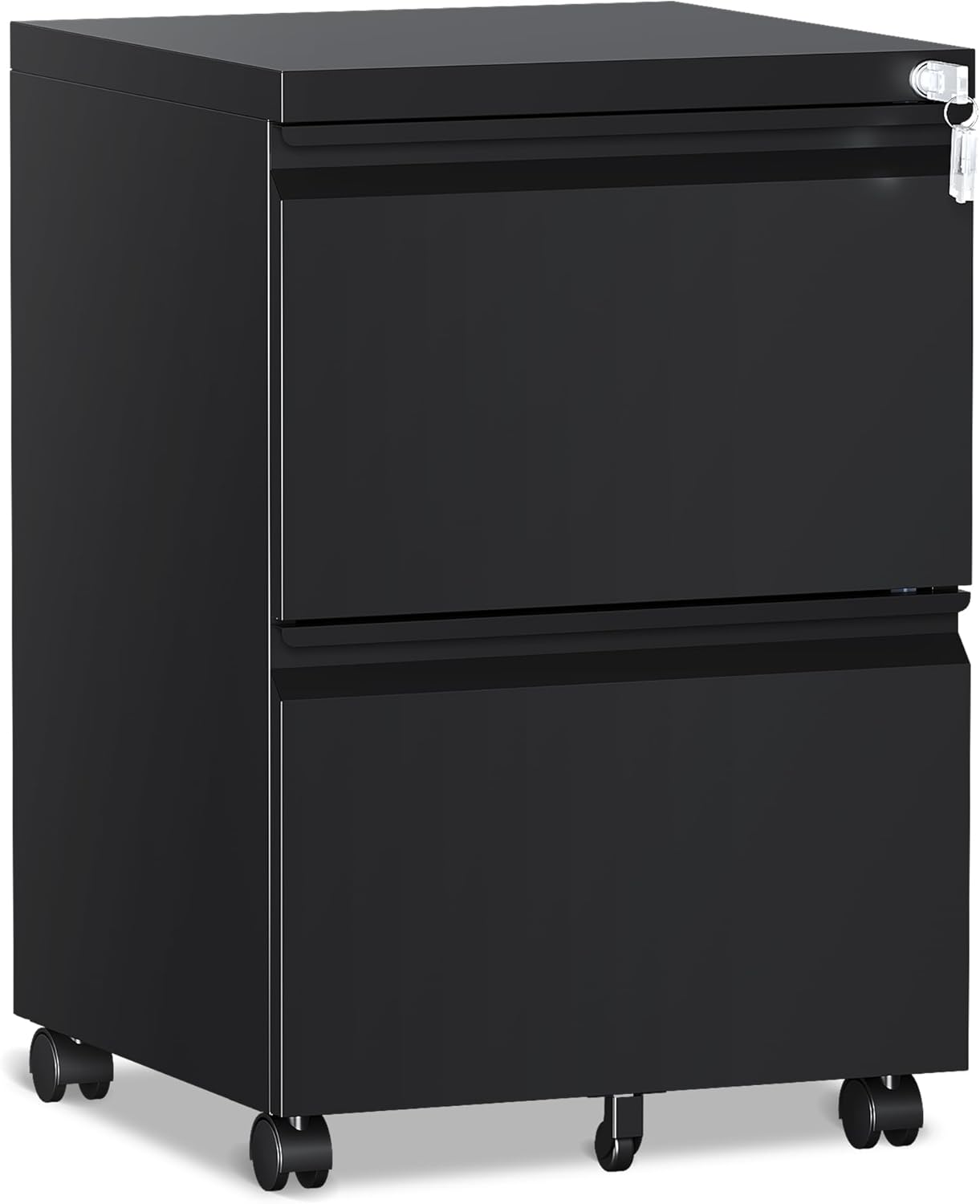 2 Drawer File Cabinet，Mobile Filing Cabinet with Lock and Wheels，Un-Assembled Metal Under Desk File Cabinets for A4/Letter/Legal Size（Black