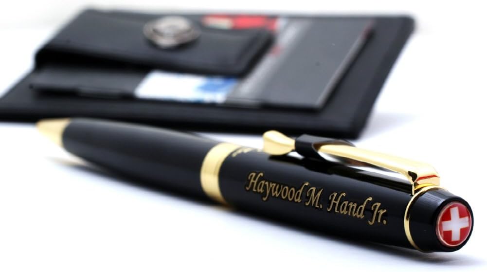 Swiss- Personalized Roller Ballpen, Ballpoint pen, Ball pen, Refillable Pen with Genuine Leather Pocket Money Clip Premium Gifts for men by womens