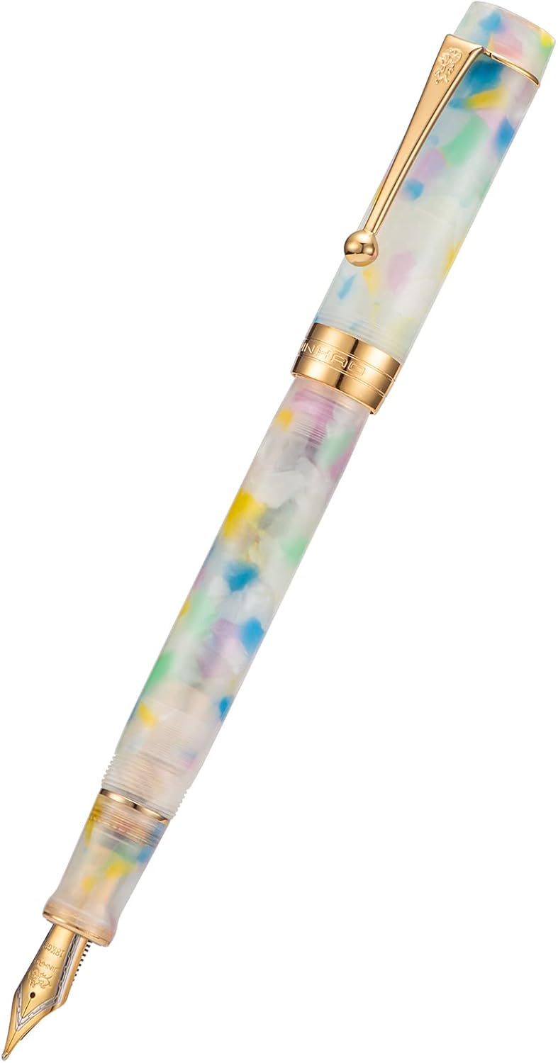 Jinhao 100 Fountain Pen Celluloid Classic Style, #6 Nib Smooth Writing Instrument with Refillable Converter and Pen Case Set