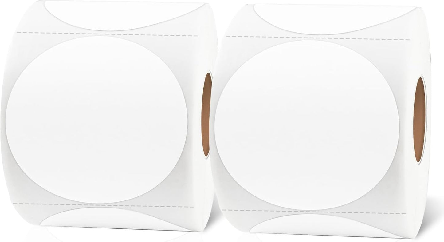 2 Inch Round Thermal Labels, Self Adhesive Circle Waterproof Thermal Labels, Multipurpose Roll Direct Thermal Sticker for DIY Logo Design, 500 Labels/2 Rolls