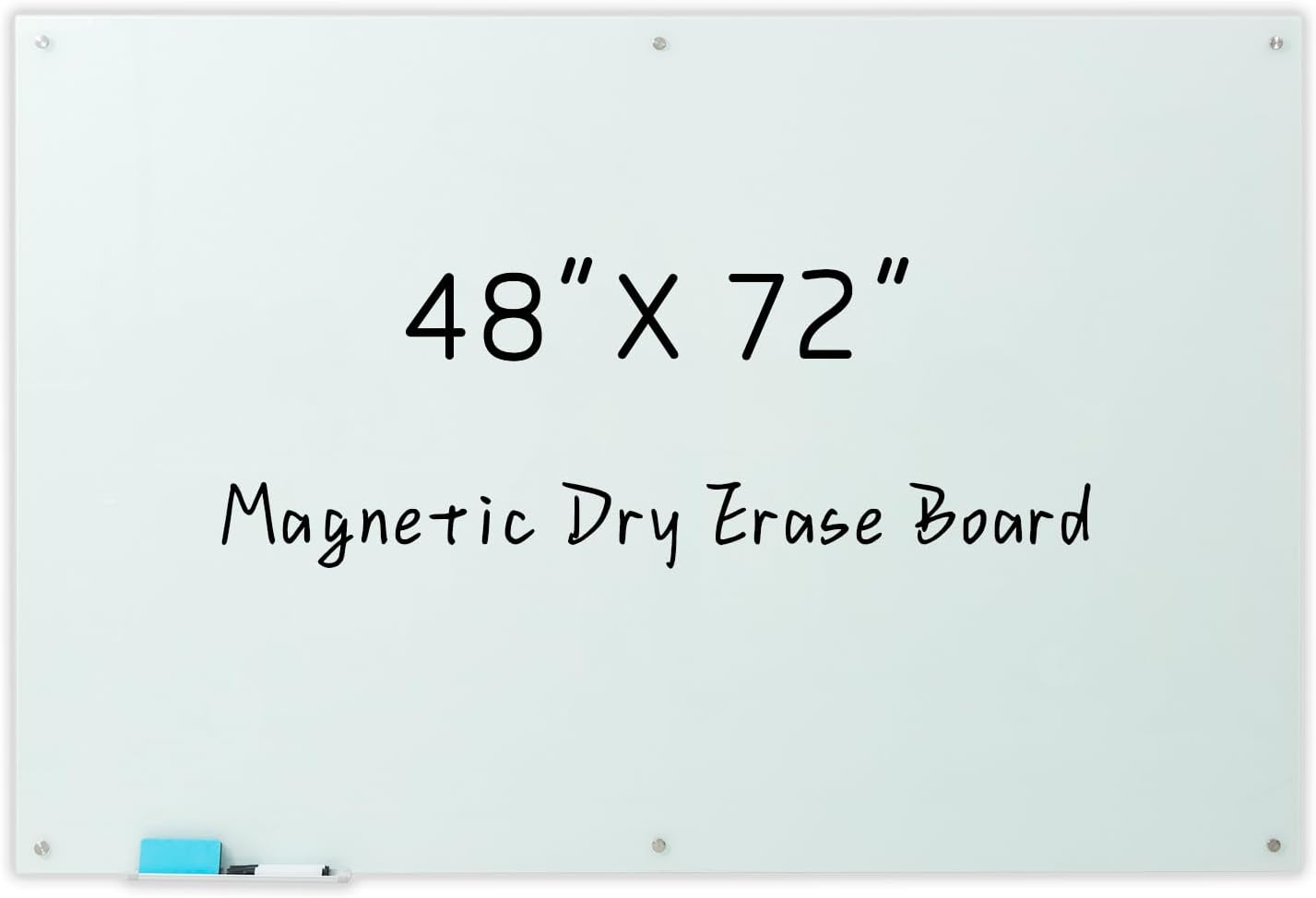Glass Magnetic White Board – 72 x 48 Inches Dry Erase Frameless Whiteboard for Wall, Large Writing Board Wall Mounted Glass Board for Display, School and Business Office