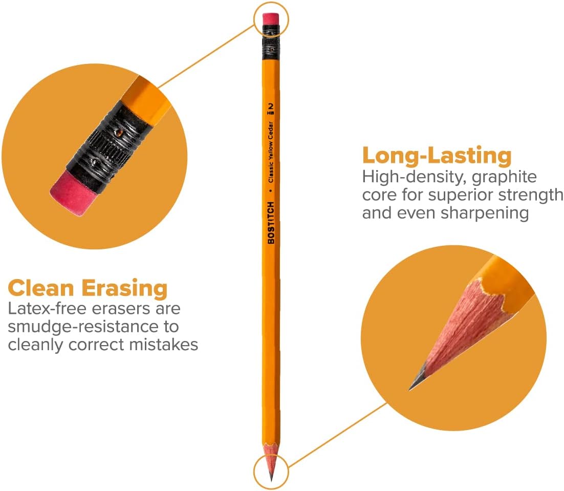 Bostitch Office Premium #2 Pencils, American Cedar Wood, Pre-Sharpened, HB Graphite, 24-Pack (BACP12Y-2PK)