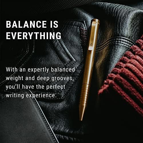 Everyman Brass Mini Twist Grafton Pen & Ink Bundle, EDC Luxury Writing Utensil with Extra 3-pack of Black Gel Refills (.7mm), Pen with Pocket Clip, Gift for Office, Business