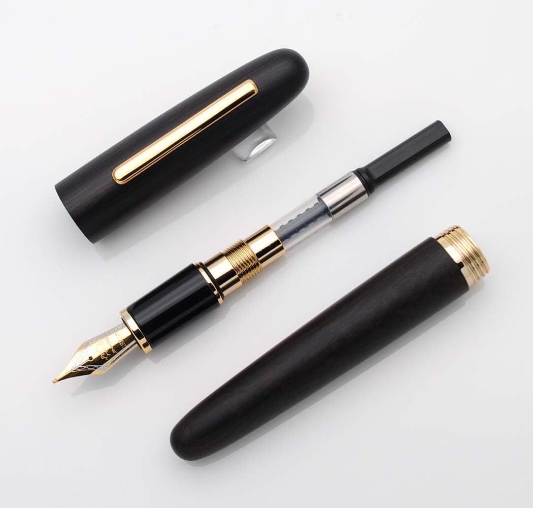 JINHAO 9056 Natural Wood Fountain Pen Handmade Ink Pen (Ebony Wood, Medium Nib 0.7mm)
