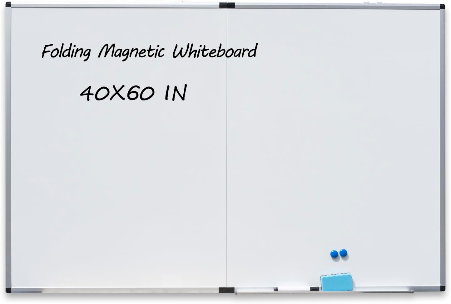 Folded Magnetic Whiteboard 60 x 40 Foldable Magnetic Dry Erase Board, Wall-Mounted Aluminum Frame Memo Whiteboard for Office Home and School
