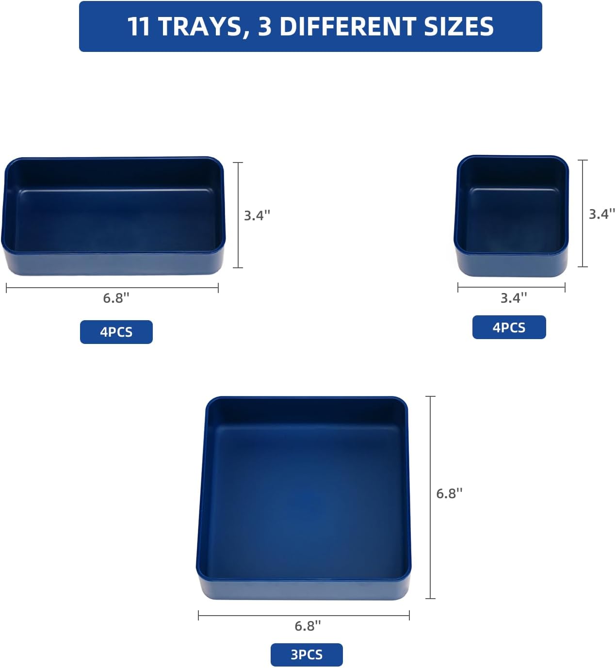 11-Piece Stackable Drawer Organizer Set, Multi-size Desk Drawer Organizer Trays Vanity Storage Bins for Storing Makeup, Stationery, Utensils in Bathroom Dresser, Office and Kitchen