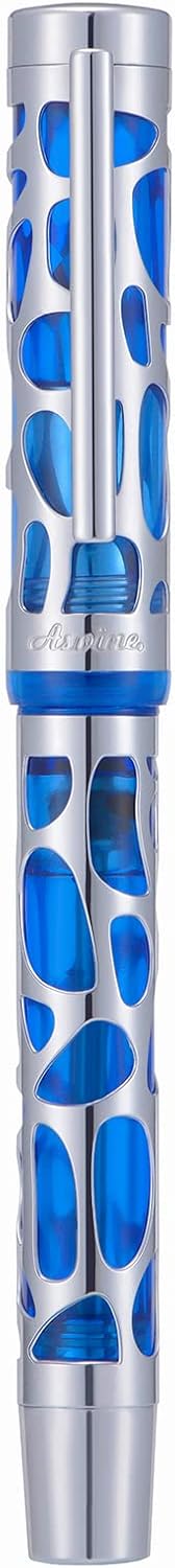 Asvine V169 Vacuum Filling Fountain Pen Extra Fine Nib, Water Drop Skeleton Transparent Blue Acrylic Pen Case Set