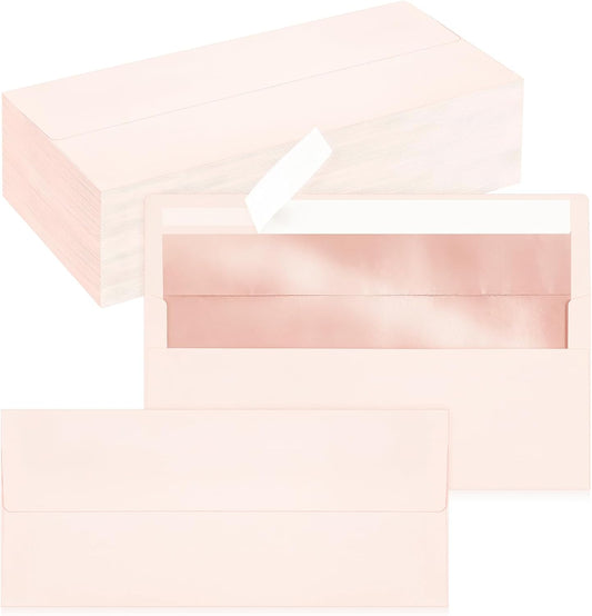 100 Pack #10 Business Envelopes, Self Seal Standard Blush Pink Envelopes with Rose Gold Foil Lining for Secure Business & Legal Mailing, Office, Checks, Letter, Invoices, 4 1/8 x 9 1/2 Inches