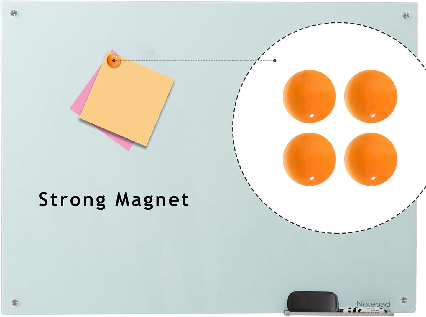 Glass Whiteboard 48 * 72Inches Magnetic Wall Mounted Glass Whiteboard, Large Frameless Glass White Board for Wall Office, Home & School