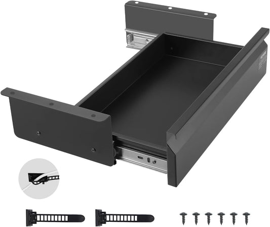 VEVOR Under Desk Drawer Slide Out, 16 inch Attachable Desk Drawer for Sit Stand Workstation, Hidden Under Counter Drawers for office Home, Black