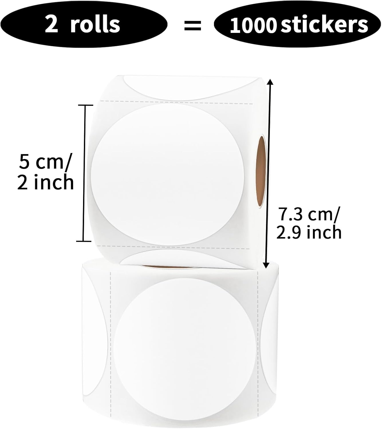 2 Inch Round Thermal Labels, Self Adhesive Circle Waterproof Thermal Labels, Multipurpose Roll Direct Thermal Sticker for DIY Logo Design, 500 Labels/2 Rolls