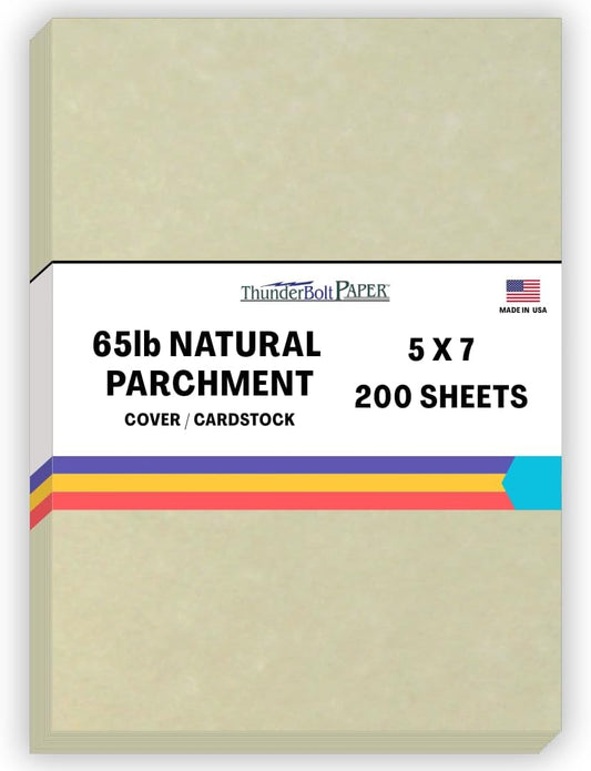 200 Natural Parchment 65lb Cover Paper Sheets 5 X 7 Inches Cardstock Weight Colored Sheets 5" X 7" (5X7 Inches) Photo|Card|Frame Size - Printable Old Parchment Semblance