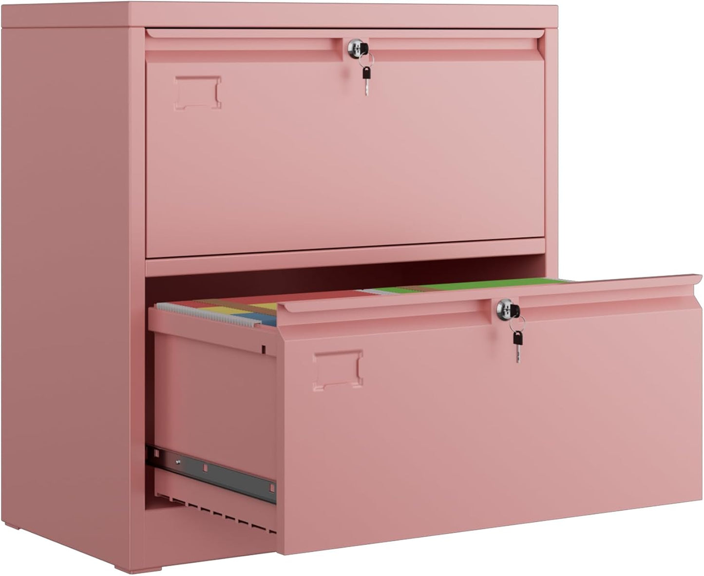 2 Drawer Lateral File Cabinet, Metal Wide Filing Cabinet with Independent Locks, Home Office Furniture for Hanging Files Letter/Legal/F4/A4 Size, Assembly Required, Pink