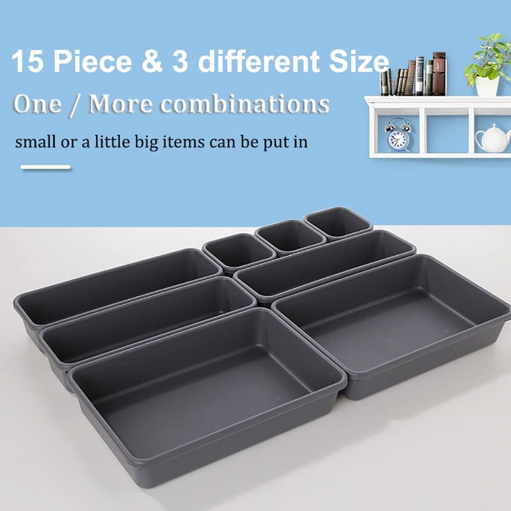 15 PCS Interlocking Desk Drawer Organizer Separator for Office,Bathroom,Kitchen,Makeup（Black）
