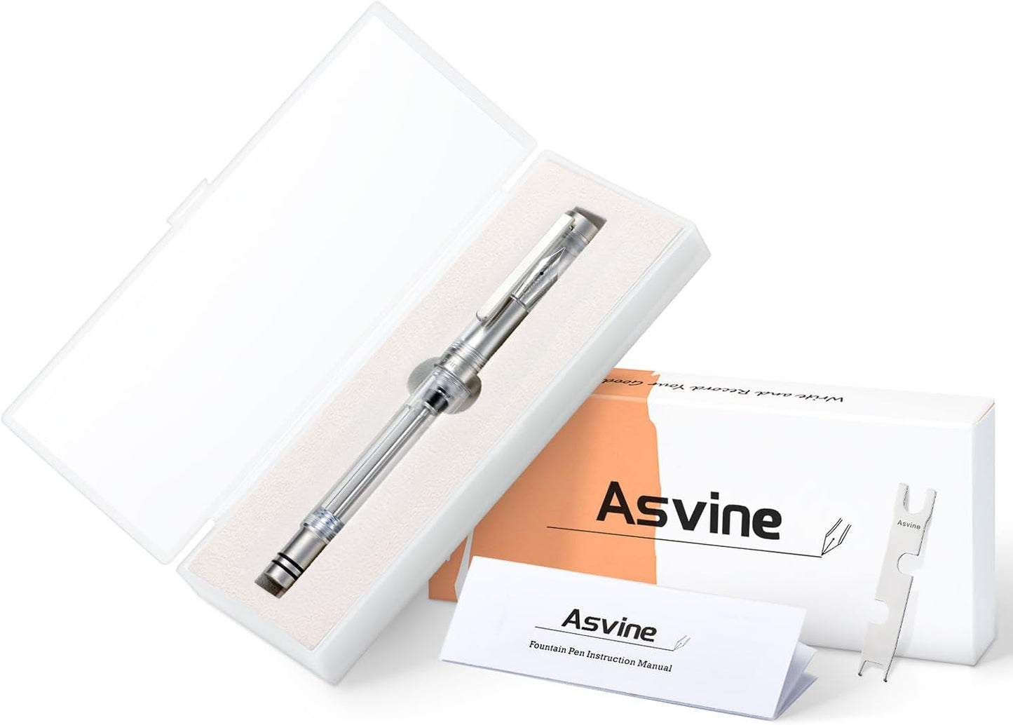 Asvine V200 Titanium Fountain Pen Vacuum Filling, Germany Bock Fine Point Clear Transparent Acrylic Smooth Writing Pen Case