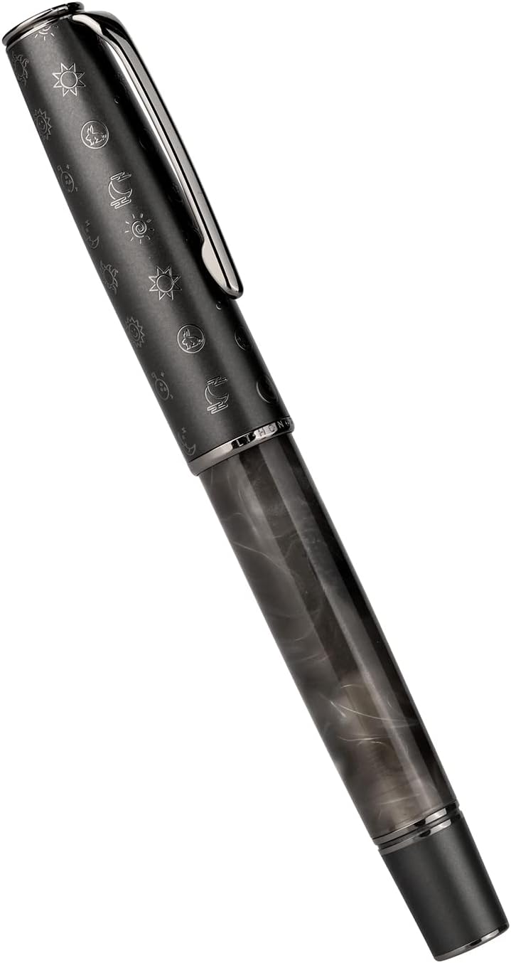 Hongdian N7 Gray Resin Piston Fountain Pen Rabbit Cap, Iridium Medium Nib Classic Pen Smooth Writing Pen with Metal Box