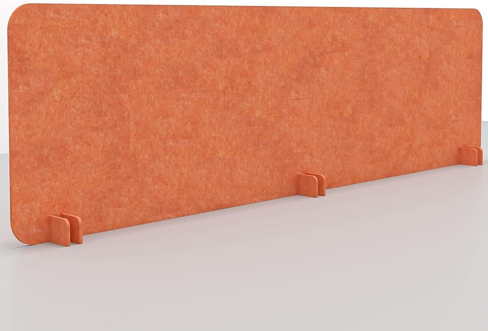 Freestanding Acoustic Desk Divider with Mount | Eco-Friendly Privacy Screen Panel | Noise Reducing Desk Partition | Tackboard Option & Easy to Install | Made from Recycled Plastic | Orange - 18" X 59"
