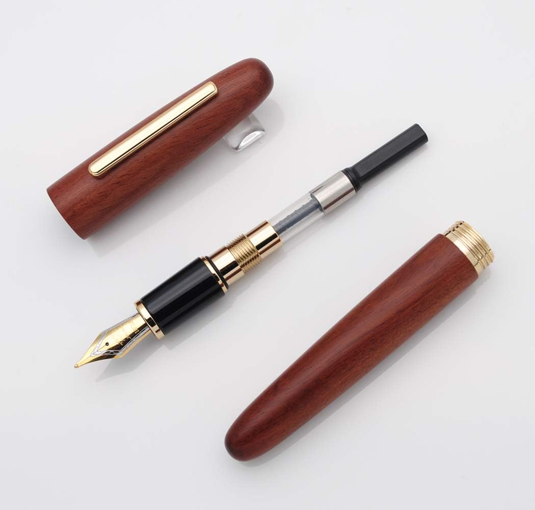 JINHAO 9056 Natural Wood Fountain Pen Handmade Ink Pen (Rosewood, Medium Nib 0.7mm)