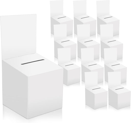 12 Pack Raffle Box Donation for Fundraising, Ballot Cardboard Boxes with Slot for Ticket and Removable Header Charity for Collecting Business Card Voting Contes, 6 x 6 x 6 Inch