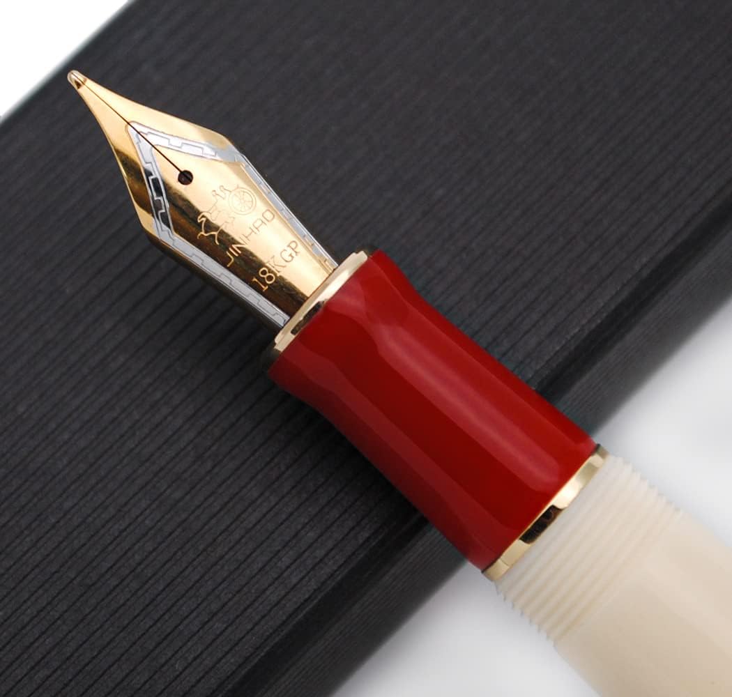 JINHAO 100 Fountain Pen with Ink Converter (Medium Nib 0.7mm, White & Red)