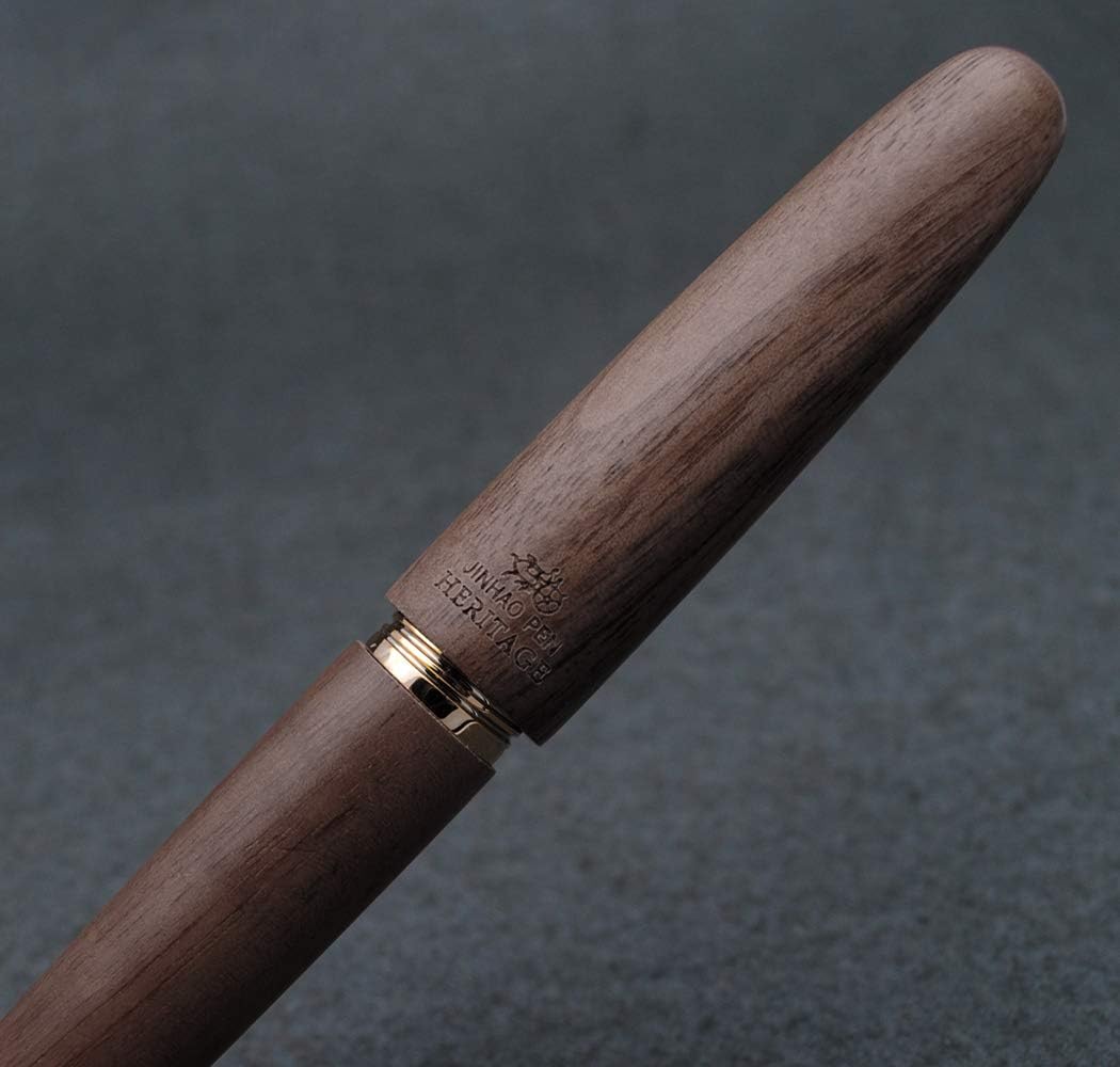 JINHAO 9056 Natural Wood Fountain Pen Handmade Ink Pen (Peach Wood, Fine Nib 0.5mm)