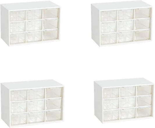 Feadily 4PCS Small Drawer Organizer for Desk, Desktop Drawer Organizer with 9 Clear Drawers, Plastic Desktop Storage Drawers 7.1 Inch x 3 .9 Inch x 4.7 Inch, White