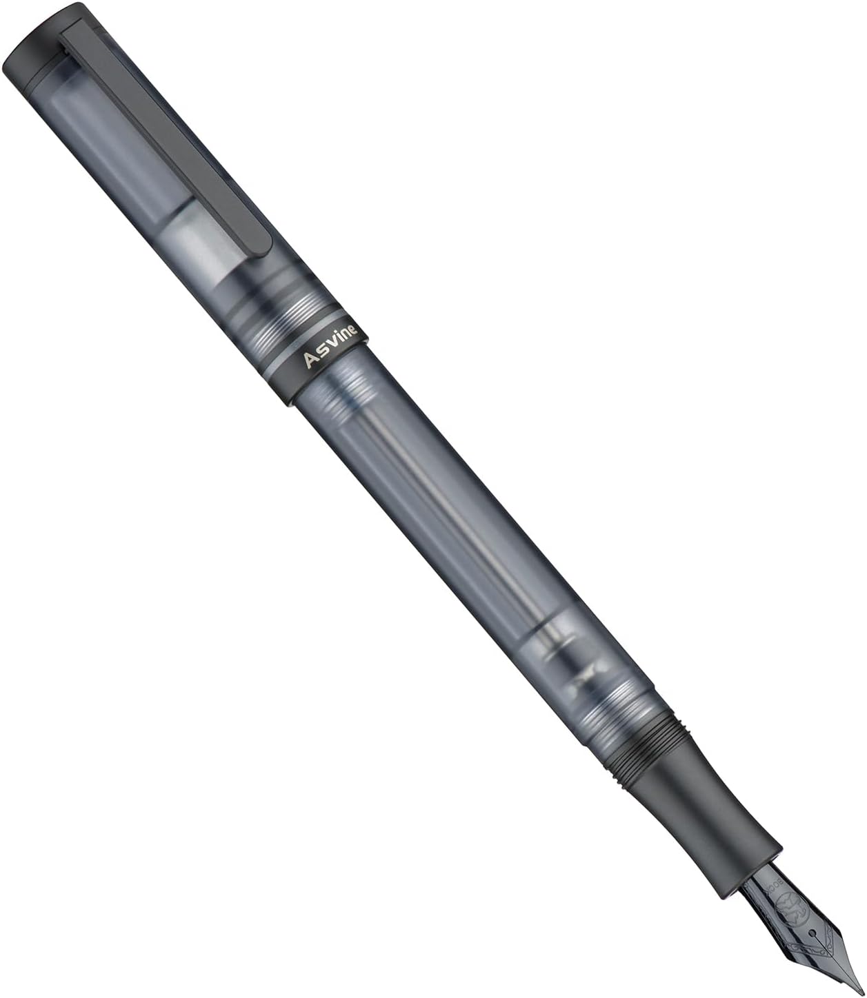 Asvine V200 Titanium Fountain Pen Vacuum Filling, Matte Black Bock Broad Nib Transparent Acrylic Smooth Writing Pen Case Set