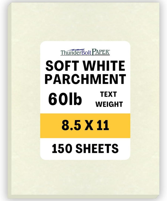 150 Soft White Parchment 60# Text (=24# Bond) Paper Sheets - 8.5 X 11 Inches Standard Letter|Flyer Size Size - 60 Pound is Not Card Weight - Vintage Colored Old Parchment Semblance