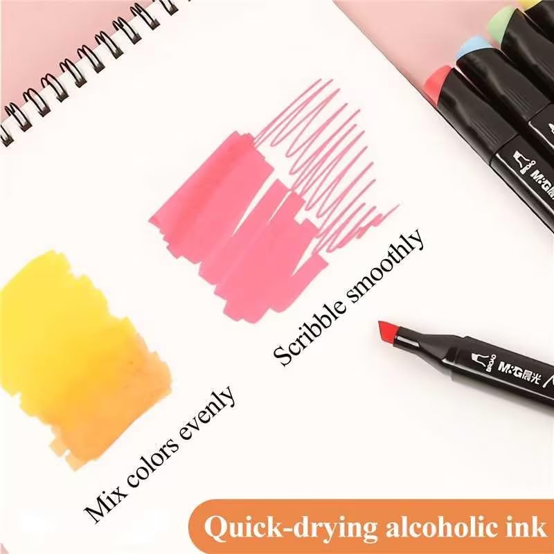 M&G 24 Colors Alcohol Based Dual Tip Permanent Art Markers Set, Sketch Markers for Adult Kid Coloring Book, Illustration Painting Card Making